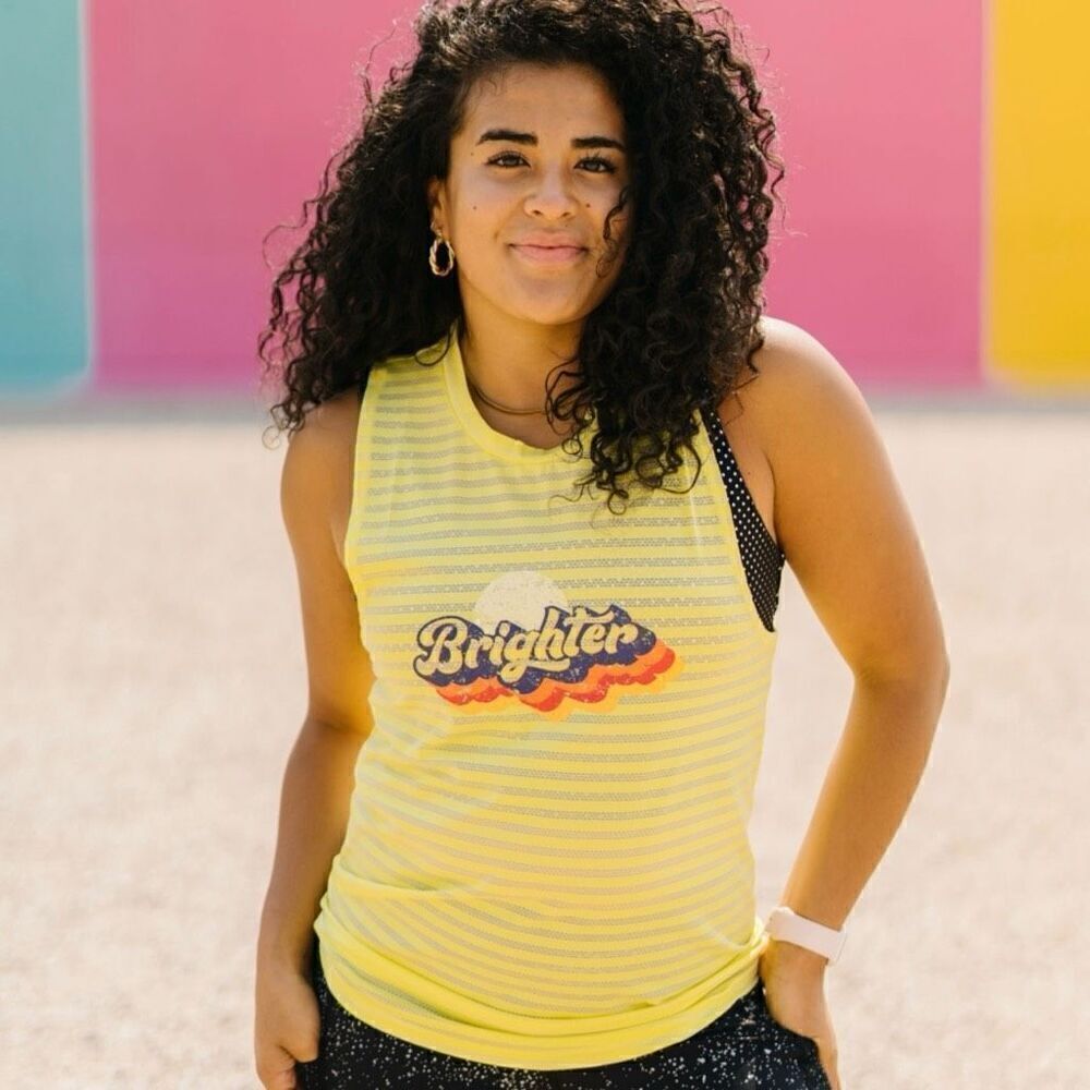 Zyia Active Lemon Nimbus Brighter Tank Top Graphic Activewear Yellow Women Large